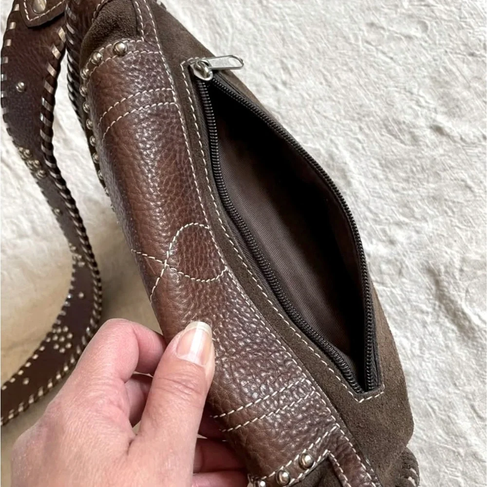 Brown Suede Leather Crossbody Bag - Women's Shoulder Purse